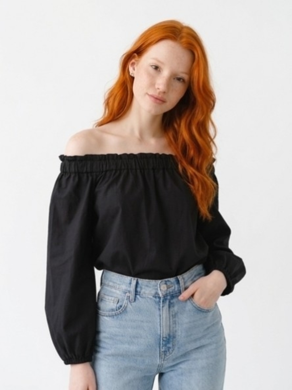 J-Crew Off-Shoulder Black Peasant Top